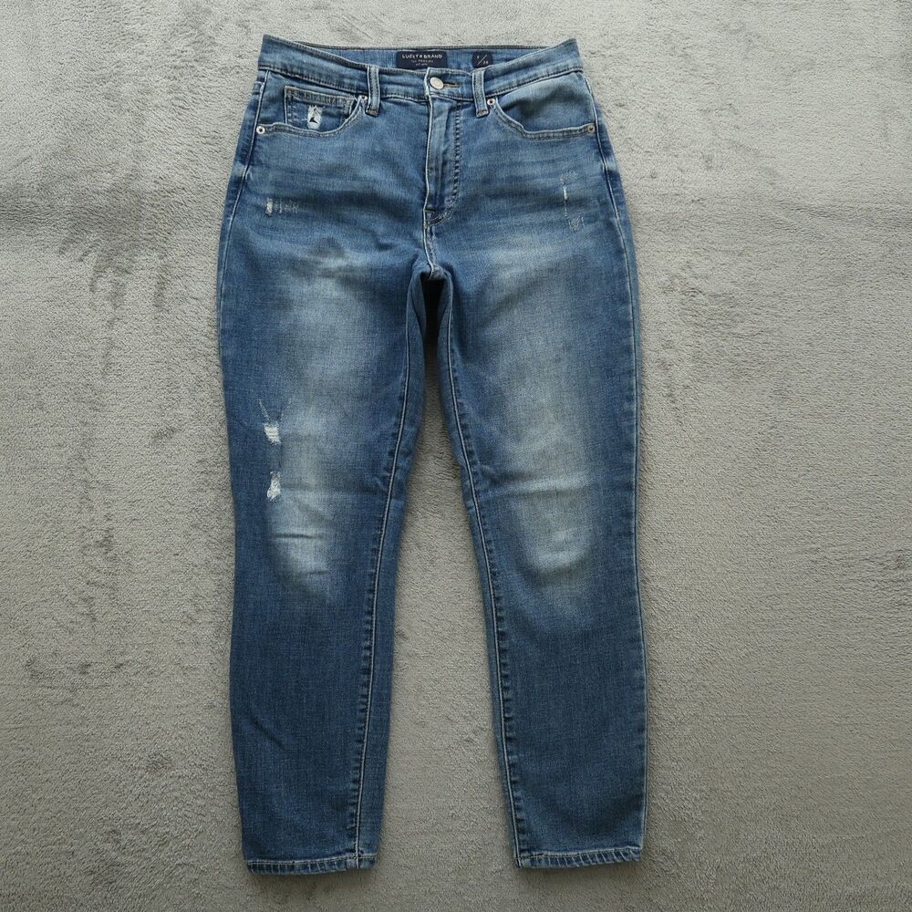 Lucky Brand Jeans Women's 6 Blue Mid-Rise Bridgette Crop 25" Inseam Distressed